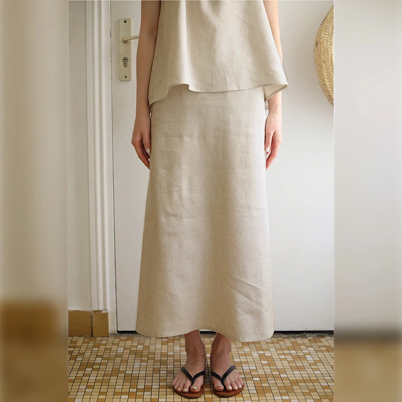 100% Linen Long Skirts For Women Skirts Casual High Waist Back Zipepr A-Line Female Skirt With Lining Faldas Largas Mujer