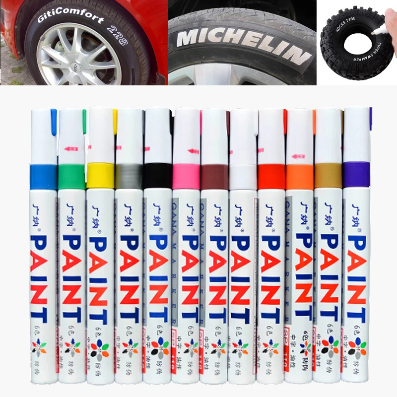 12pcs/lot Colorful Waterproof Pen Car Tyre Tire CD Metal Permanent Paint Markers Graffiti Oily Posca Markers Art Supplies