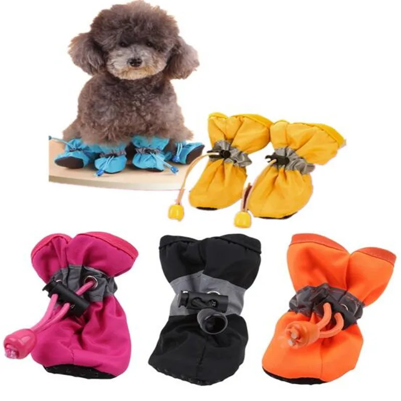 Zapatos impermeables antideslizantes para perros y gatos pequeños, botas gruesas y cálidas para la lluvia y la nieve, botines para cachorros, 4 Uds.