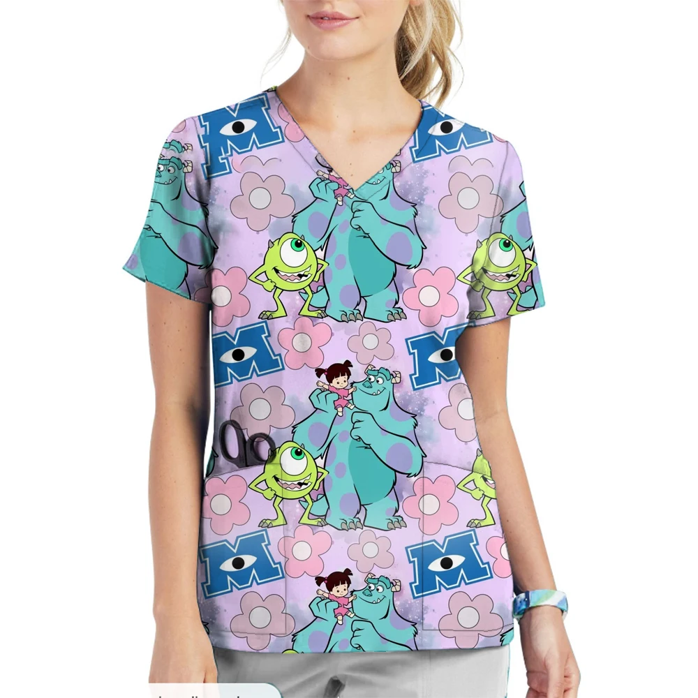 Toy Story 4-verplegingswerk Scrub Dames met korte mouwen V-hals Kliniek Verpleegstersuniform Beschermende kleding Zorgwerknemer Lab Tops