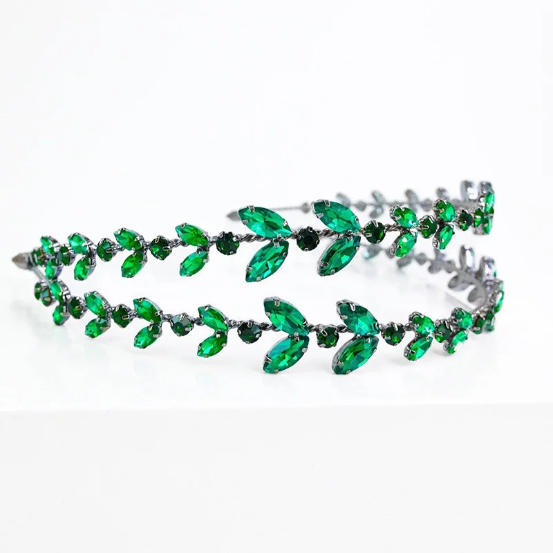 Stonefans Fashion Green Crystal Headband Leaf Hair Accessories for Women 2023 Bridal Tiara Rhinestone Headband Wedding Jewelry