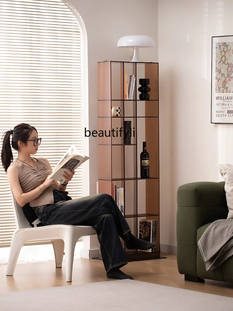 

07Modern Light Luxury Acrylic Shelf Nordic Floor Bookshelf Creative Living Room Storage Display Stand Italian Style furniture