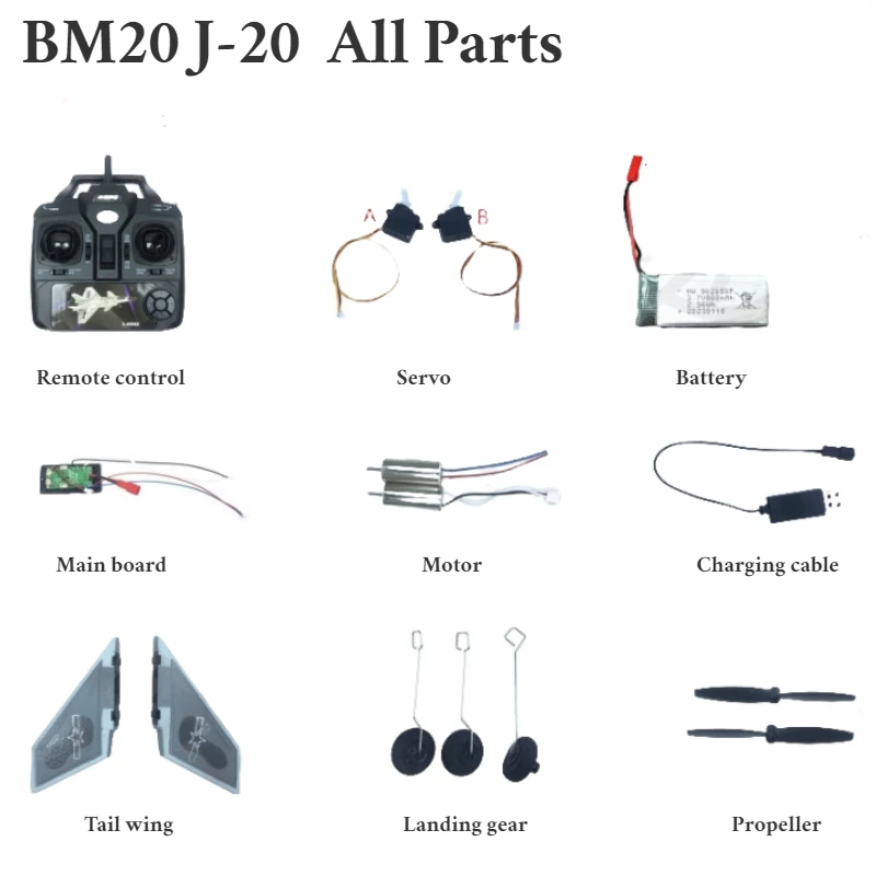 BM20 4 Channel J-20 Fighter RC Aircraft WiFi Camera Transmitting Receiver Motor Servo Propeller Aircraft Model DIY Parts