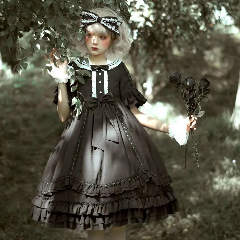 

Coalfell Miss Betty Lolita Dress Original Short Sleeve Op High Waist Dark Vintage Court Style Lolita Dress Princess Dress