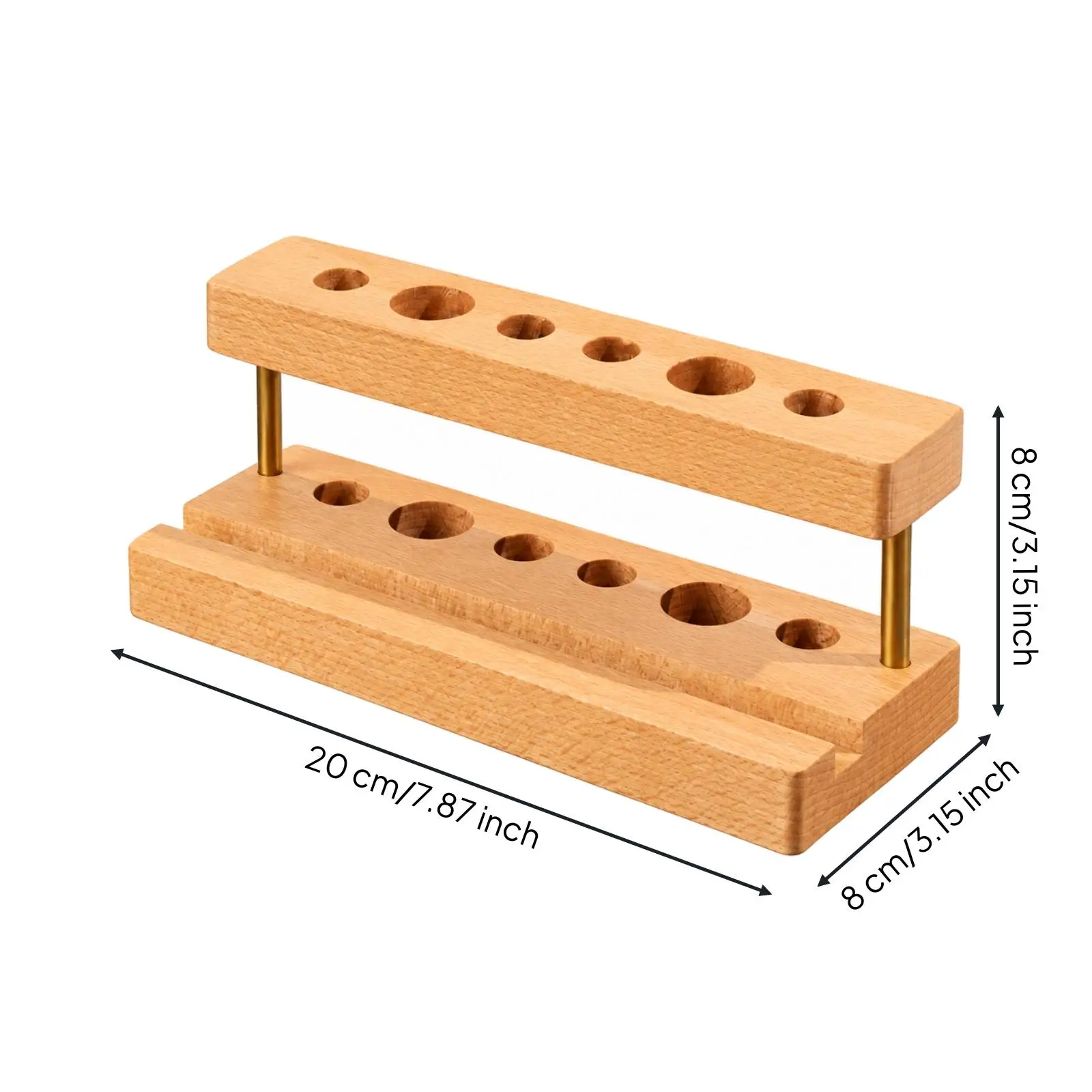 Office Desk Pencil Holder Organizer Beech Wood Pen Stand with Two Levels and Smartphone Slot for Study