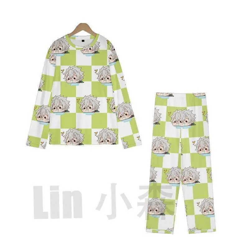 Pijamas de Anime Demon Slayer con Estampado de Sanemi Shinazugawa, Ropa de Dormir, Conjuntos de Ropa para el Hogar de Otoño, Cómodos, de Dibujos Animados, Cosplay