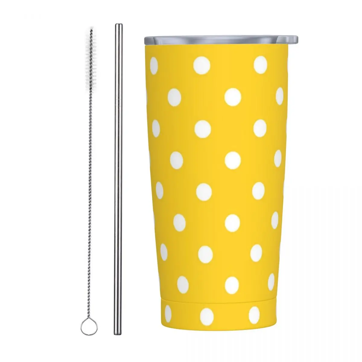 Yellow Polka Dots Tumbler Retro Print Cold Drink Water Bottle Insulated Stainless Steel Thermal Mug Design Travel Car Mugs