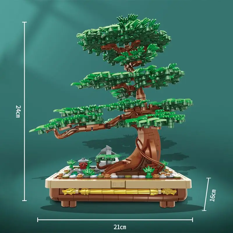 

Creative Welcoming Pine Bonsai Pot Model Building Blocks Educational Assembled Toys Living Room Desktop Ornaments