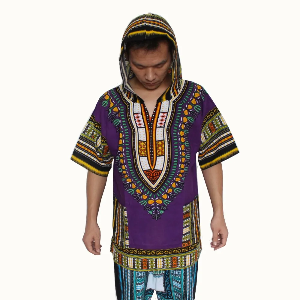 Dashiki-African Shirt Hoodie (Unisex) 100% Cotton Dashikiage Mens Women African Hoodie Hoody Top W/ Hood Traditional Blouse