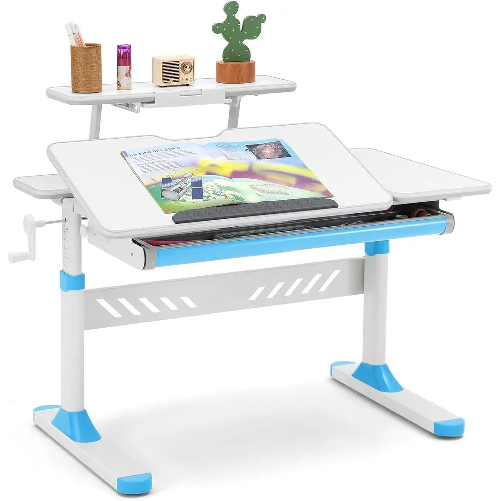

Регулируемый детский стол с полкой, 39 дюймов, многофункциональный эргономичный учебный стол с полкой, столешницей и регулировкой высоты для дома или школы