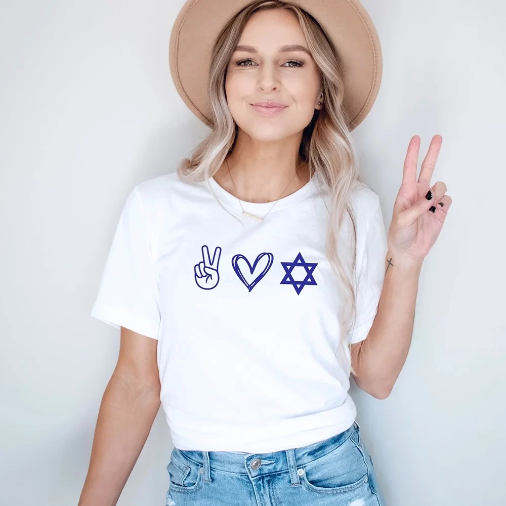 Peace Love Hanukkah White T Shirt Jewish Holiday Short Sleeves Idea Gift for Best Sister Happy Challah Day Rosh Hashanah Apparel
