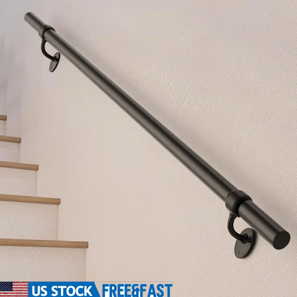 Aluminum Stair Handrail Indoor Outdoor 4ft Wall Mount Heavy Duty Railing Support 440lbs Easy Install DIY Step Safety