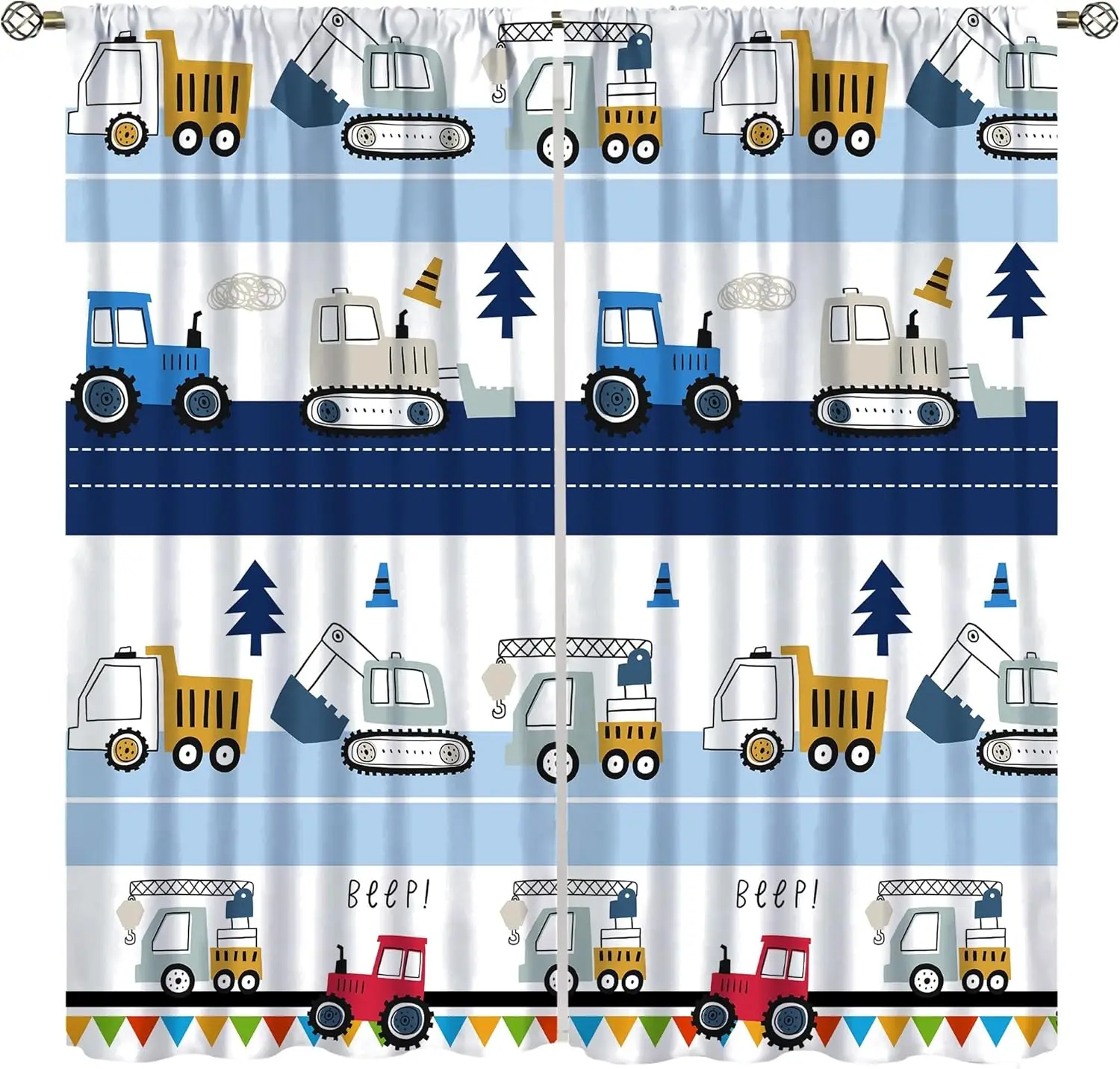 Cortinas para Camiones Infantiles, Diseño de Dibujos Animados, Lindas y Coloridas, con Vehículos de Construcción, Tractores, Excavadoras, Tráfico y Transporte, para Ventanas
