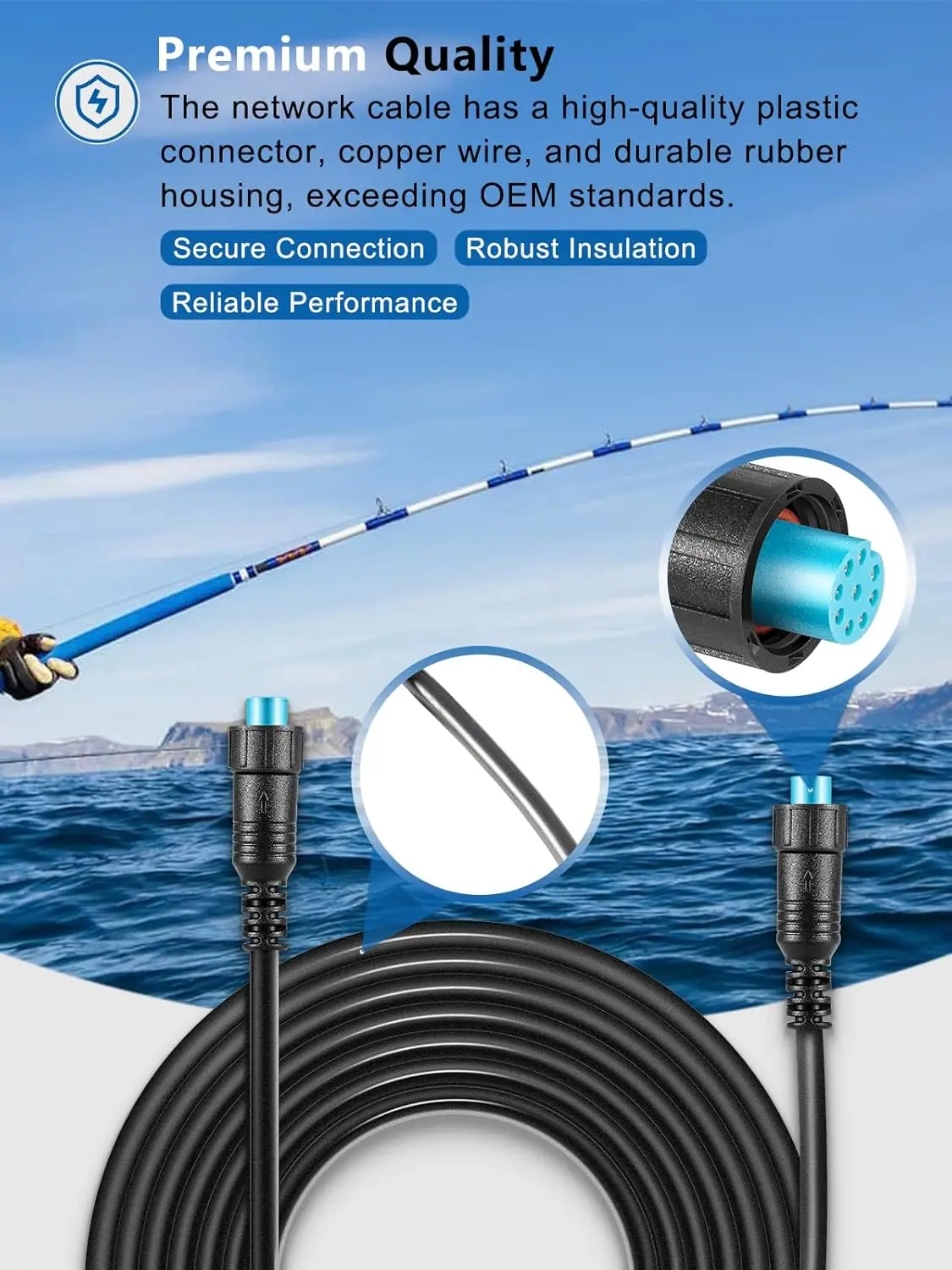 010-12528-30 Marine Network Cable for Garmin BlueNet - 6 ft Cat 6 Ethernet, for GPSMAP, GMR Fantom Radar, GLS Sonar, GSD Modules