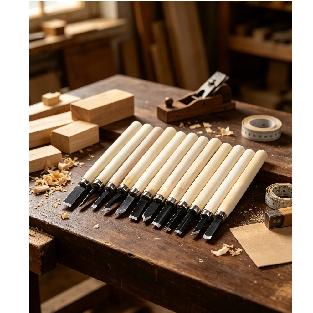 12Pcs Wood Carving Chisels Set Hand Gouges Knife Kit for Basic Cutting & Detailed DIY Woodworking Crafts