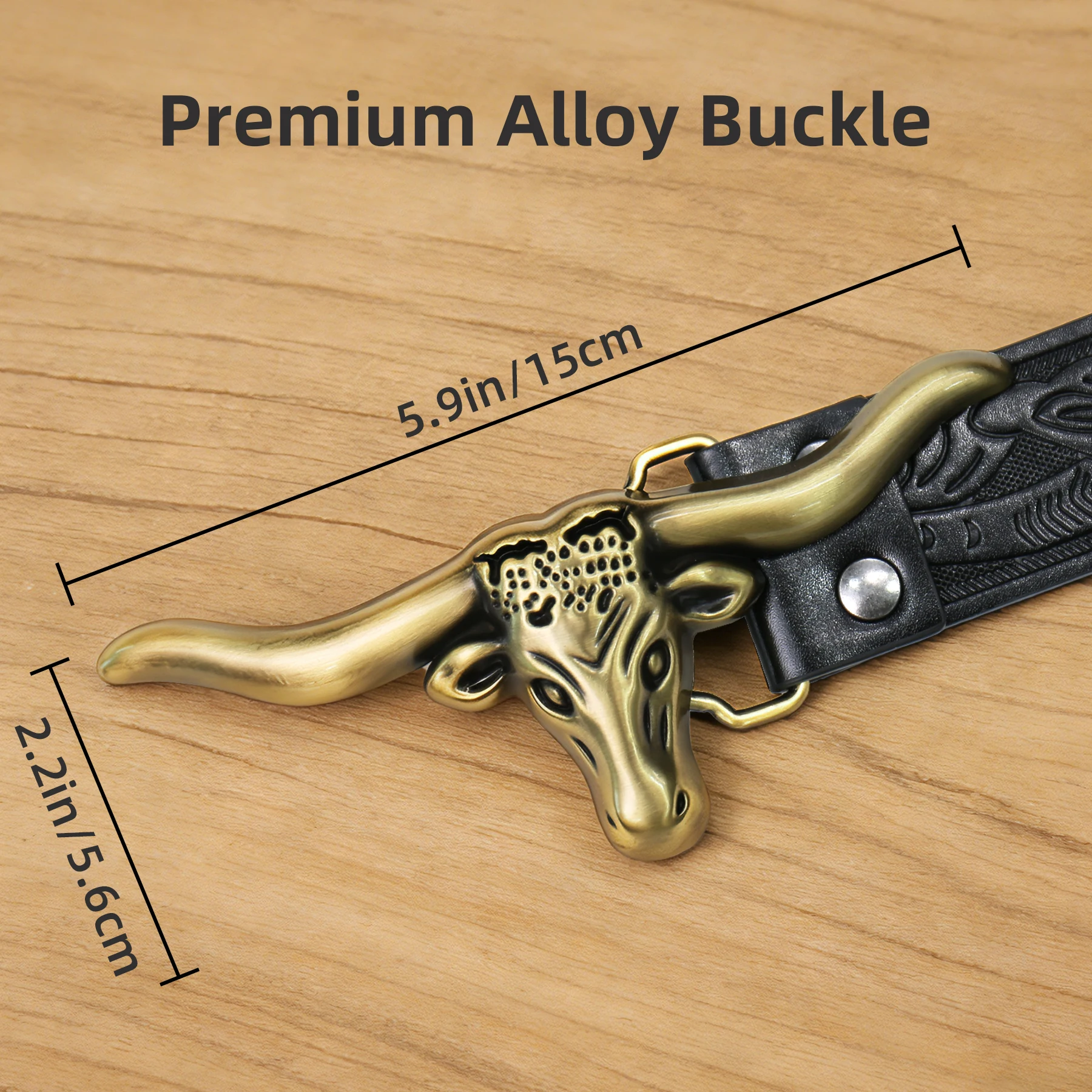 Men Western Cowboy Belt, Cowgirl Country Embossed Floral Faux Leather Belts with Longhorn Bull Skull Buckle for Jeans