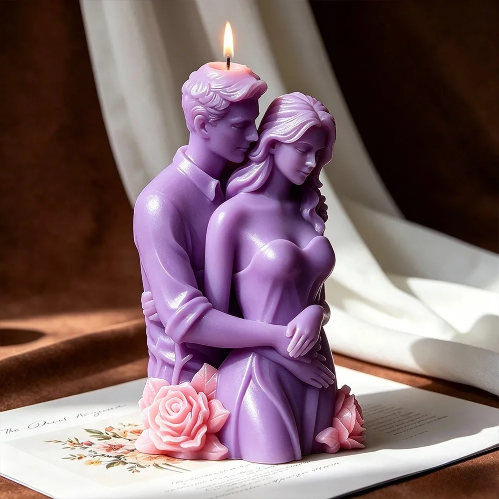 Liebespaar Kerzenform aus Silikon 3D Romantische Blumen Hochzeit Gips Harz DIY Heimdekoration Geschenk Tischdekoration