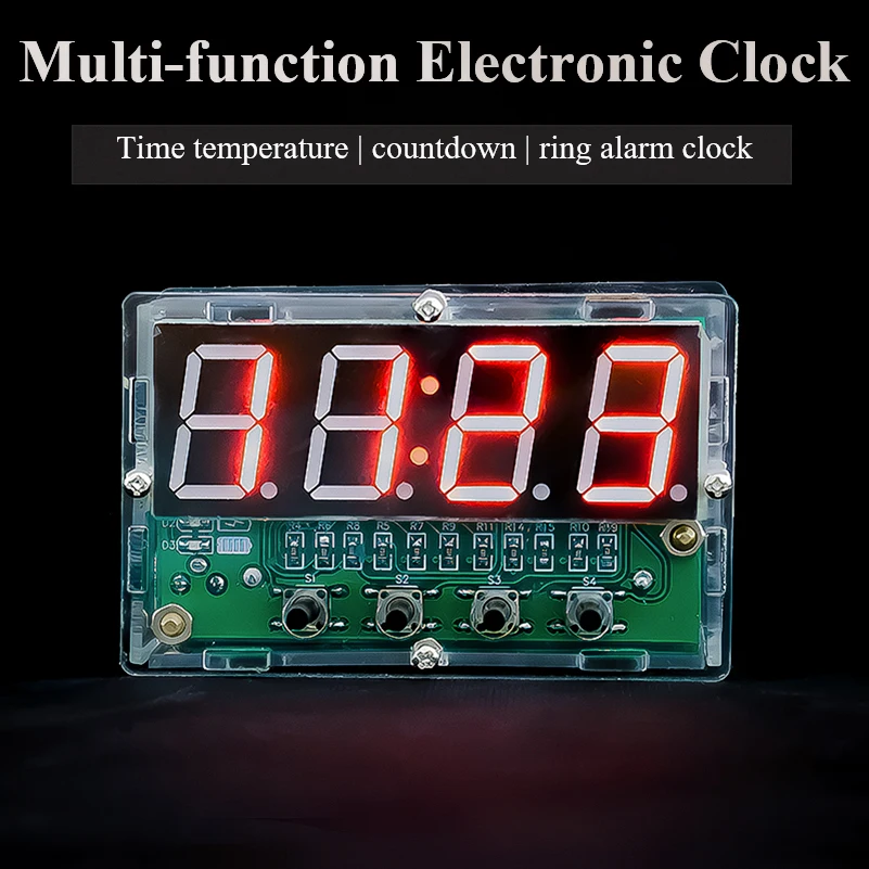 Rechargeable Multi-function Digital Clock Kit Electronic Clock Temperature Alarm Teaching Soldering Practice DIY Loose Parts