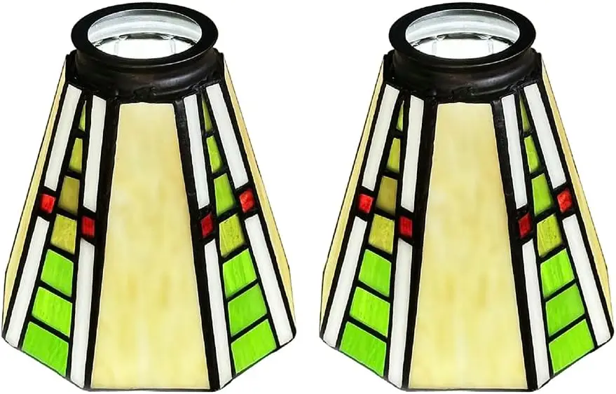 

Tiffany Style Stained Glass Lamp Shades, Set of 2, Green and Red, HMJ6042 Tiffany lampshade replacement