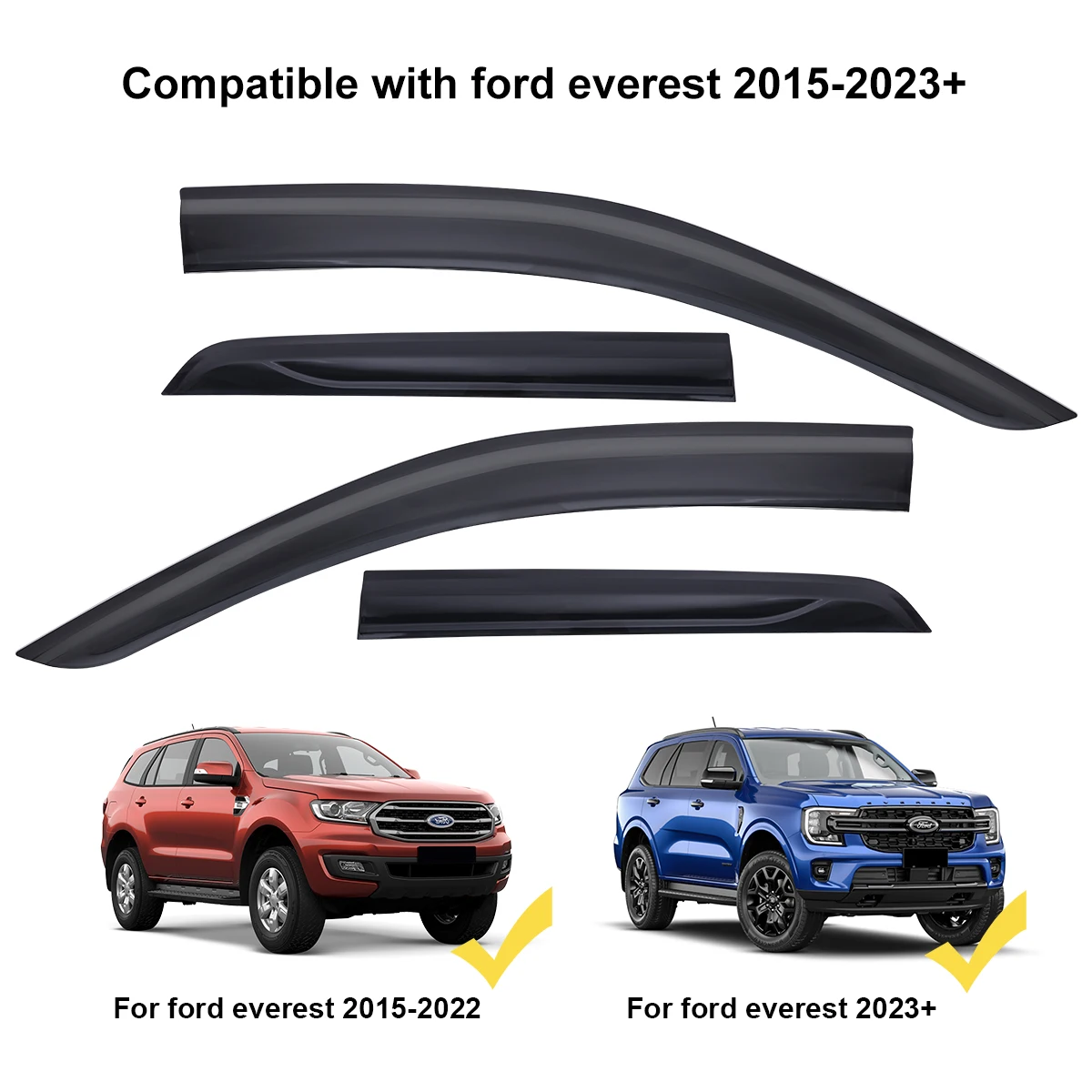 Sun Rain Guard Wind Deflector Window Visor For Ford Everest T9 2023 2024 Matte Black 4PCS/SET Weather Shield Door Visor Trim