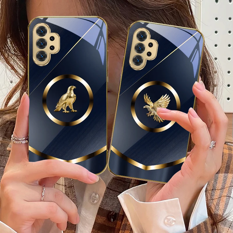 عميق الأزرق الذهبي النسر لسامسونج A 31 32 33 34 35 14 15 13 16 25 26 50 52 53 54 55 56 70 71 72 73 الزجاج الذهبي جراب هاتف