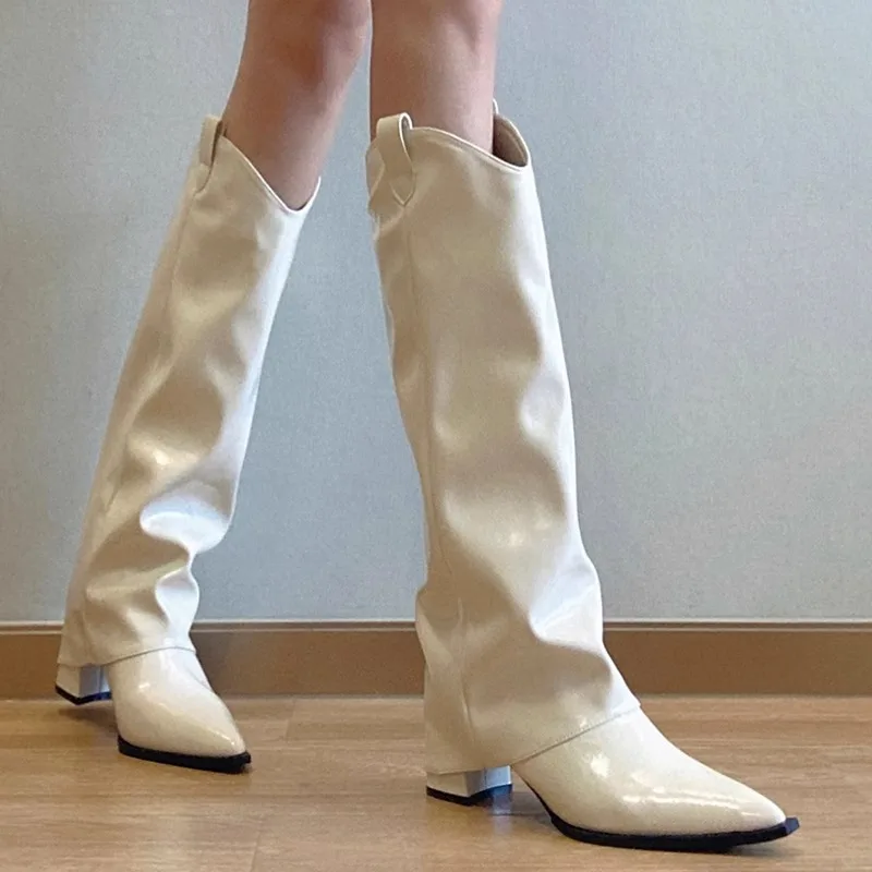 

2025 Women Chunky High Boots Pointed Toe Shoes Sexy Lady Dress Gladiator Autumn New Trend Retro Fad Woman Boots Goth Botas Mujer