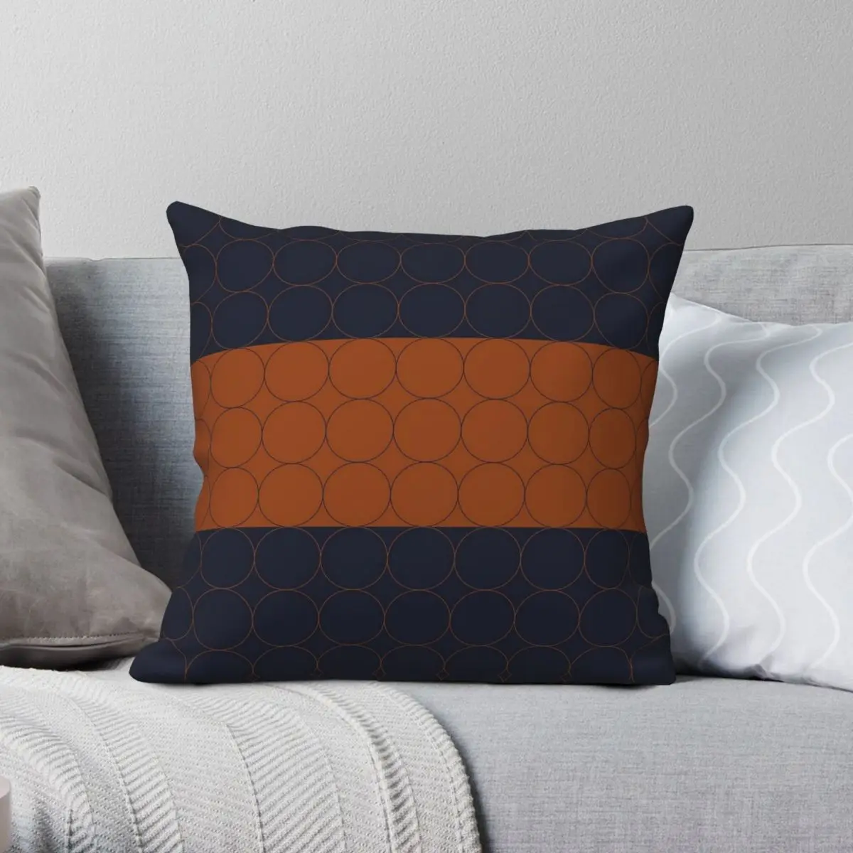 Navy And Rust Circles IV Square Pillowcase Polyester Linen Velvet Pattern Zip Decorative Pillow Case Car Cushion Case