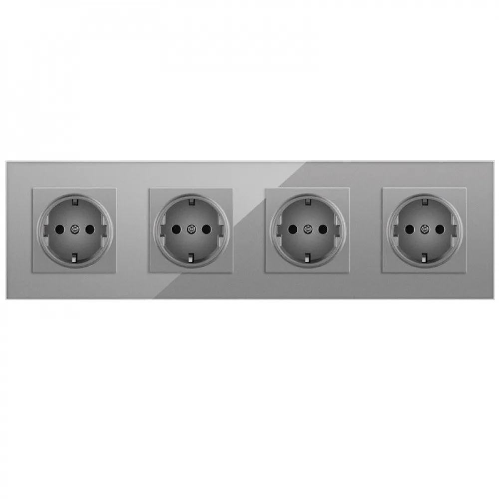 EU Power Socket Plug 4 Way Crystal Glass Wall Panel 16A European Standard Power Socket PC Flame Retardant Power Socket
