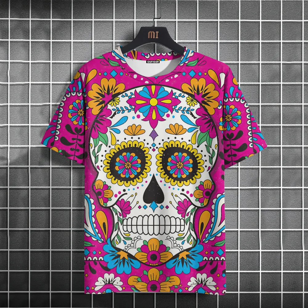 Mexican Skull Day of The Dead Graphic T Shirt for Men Womens Graffiti Clothing Horror Goth T-shirts Fashion Streetwear Tops Tees