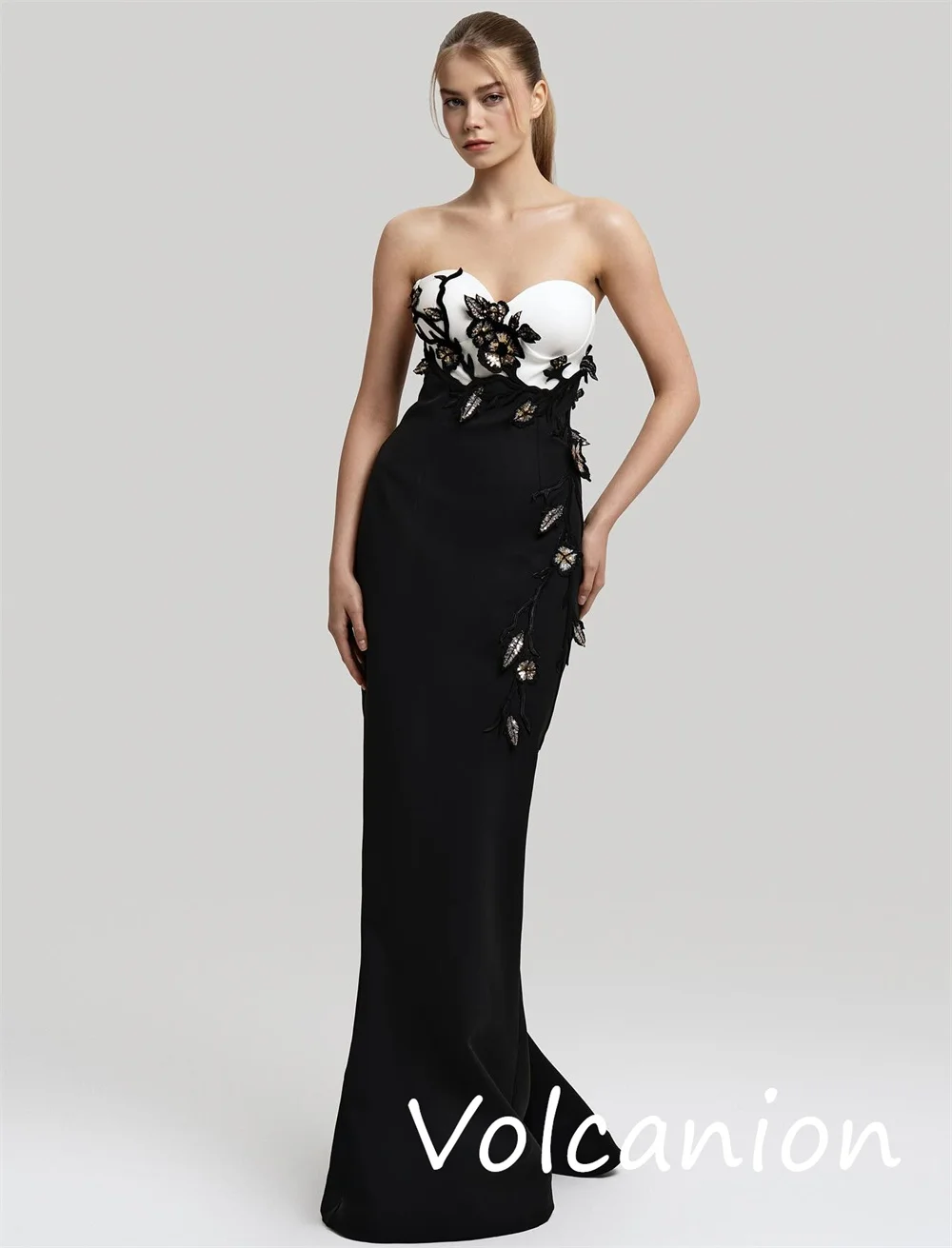 Customized Intricate Matching Jersey Sequined Flower Trumpet Strapless Long Dresses Bespoke Occasion Fashion
