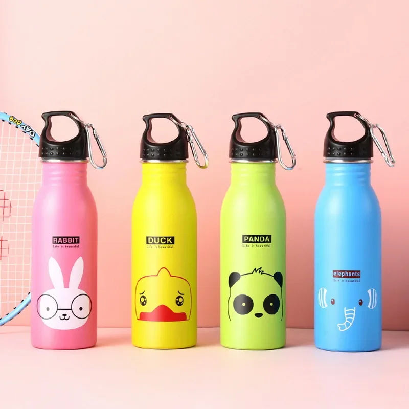 Botellas de agua deportivas para niños, tetera portátil de acero inoxidable para ciclismo al aire libre, Camping, bicicleta, para el hogar, 500ML