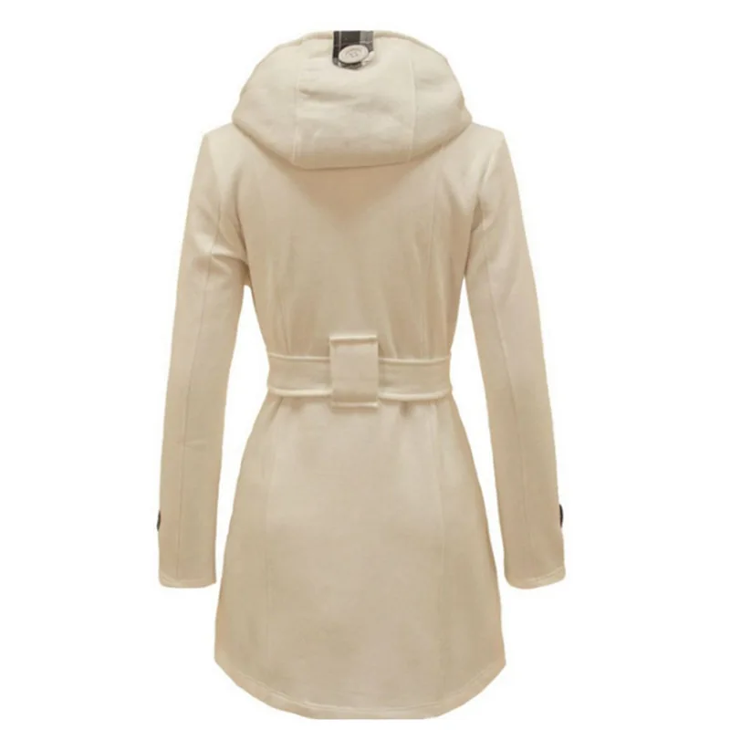 معطف بقلنسوة منقوش جديد لعام 2025 بحزام مزدوج الصدر معطف وسترات متوسطة وطويلة للنساء