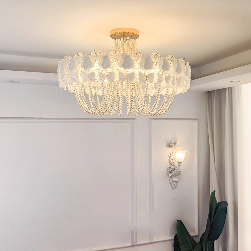 French Retro Living Room Ceiling Lamp Light Luxury Romantic Pearl Master Bedroom Lamp Atmospheric