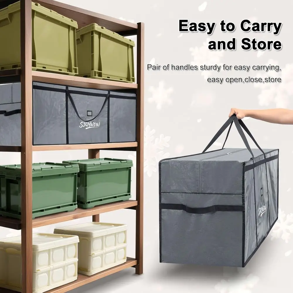 Heavy-Duty 12ft Christmas Tree Storage Bag with Zippered Mesh Pockets and Reinforced Handles (Grey)