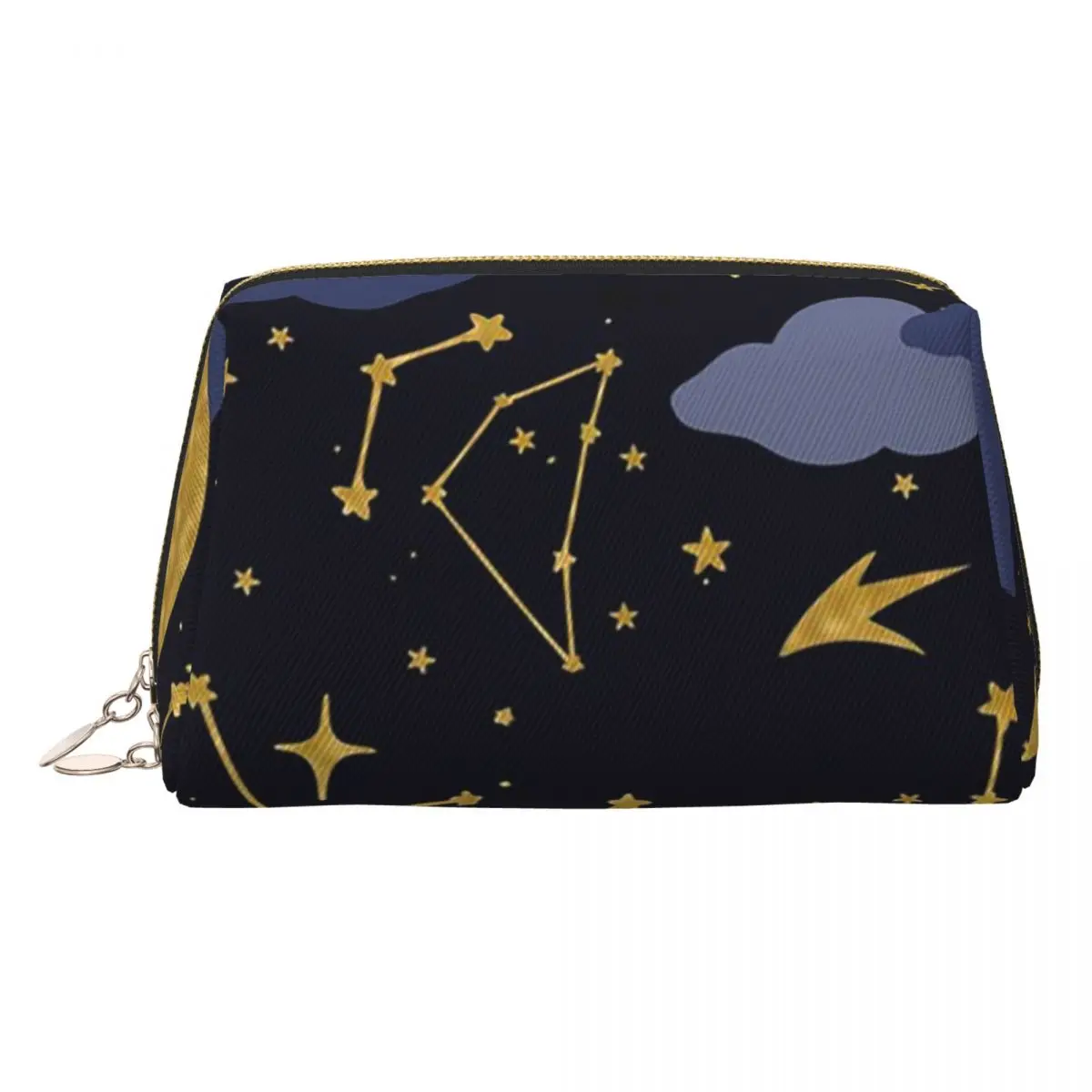 Night Sky Golden Celestial Stars Zodiac Constellations Women Cosmetic Bag Travel Makeup Organizer Pouch Toiletry Storage