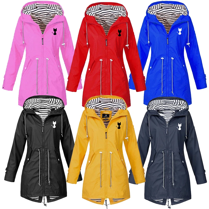 Women\'s Four Seasons Outdoor Waterproof and Rainproof Jacket Casual Loose Hooded Coat Mountaineering Windproof Jacket S-5XL