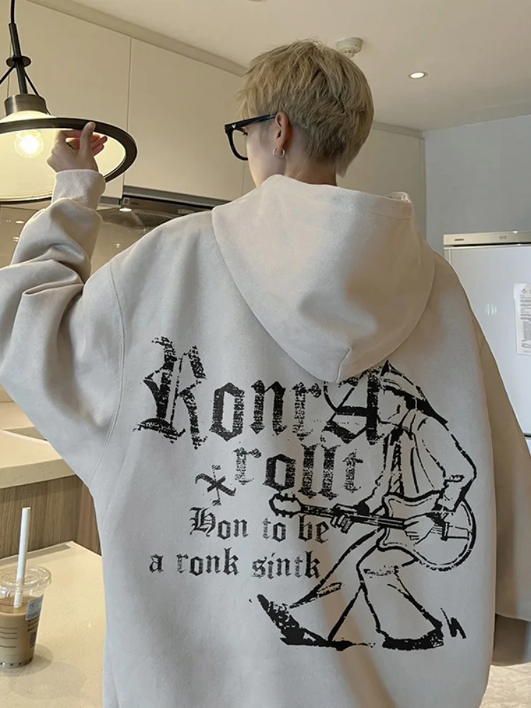 

American Style Heavyweight Sweatshirt Men's Spring Autumn Oversize Jacket Youth Casual Fashion Suede Fabric Hooded Coat