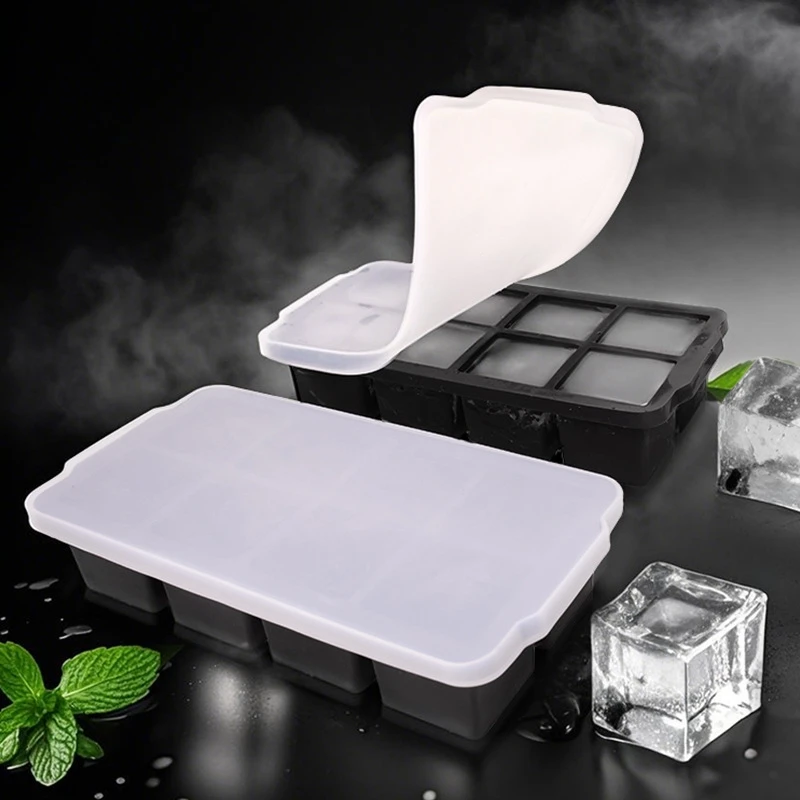 

8 Grids Stackable Silicone Ice Cube Mold With Iron Frame For Whiskey Cocktail Reusable Non-Stick Easy Release Ice Tray