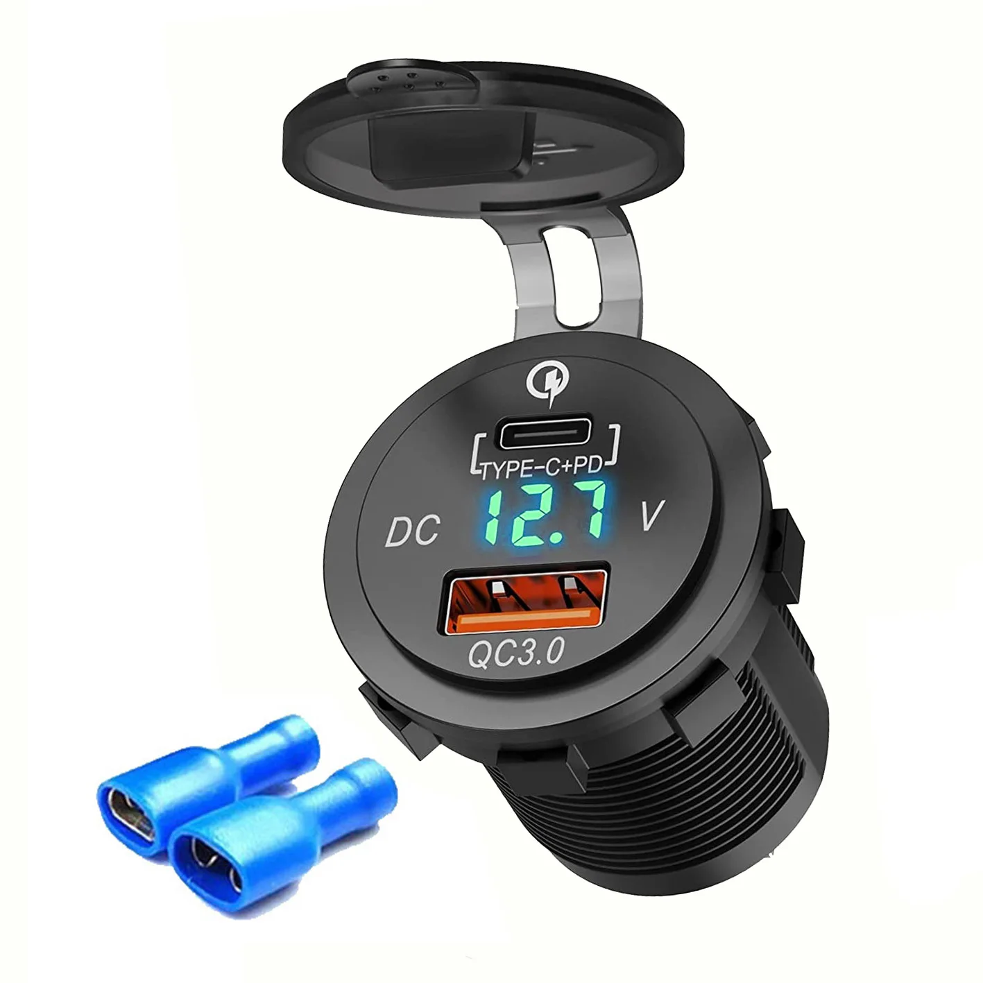 Quick Charge Dual QC3.0+TYPE Mobile Phone Charger QC3.0 Car Charge Socket 12-24V With Cover And Colorful LED Illuminat