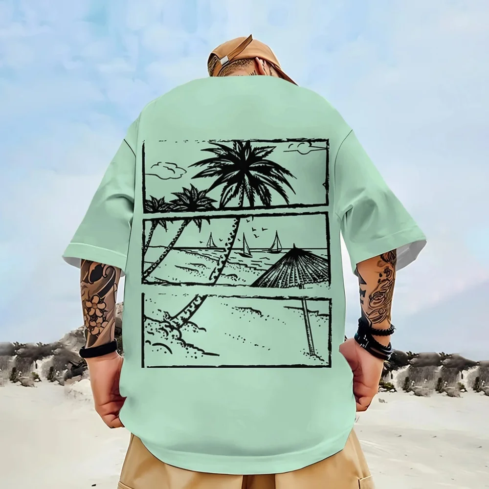 

Coconut Tree Oversized Casual 3d Print T Shirt For Men Summer Top Breathable Loose Men's T-Shirt Retro Street Short Sleeved