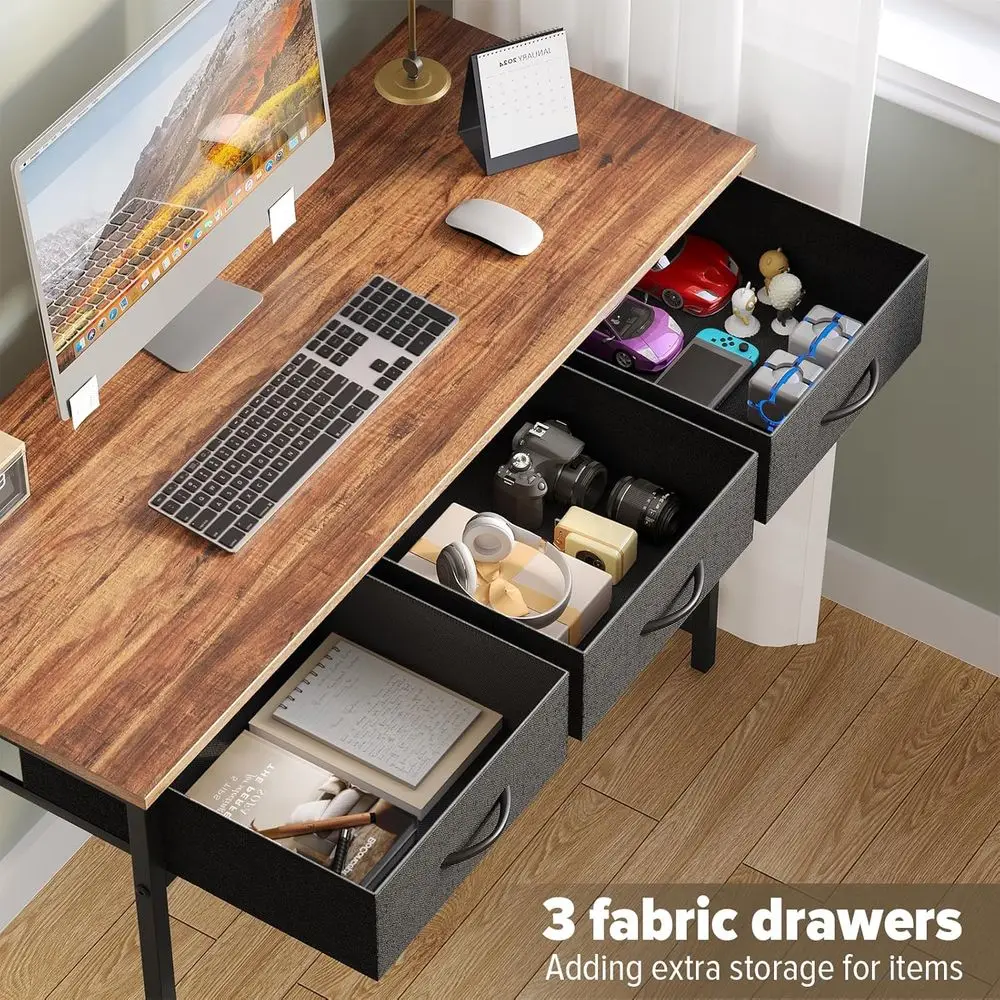 Rustic 39.3 Home Office Desk with Storage Drawers for Modern Study Spaces