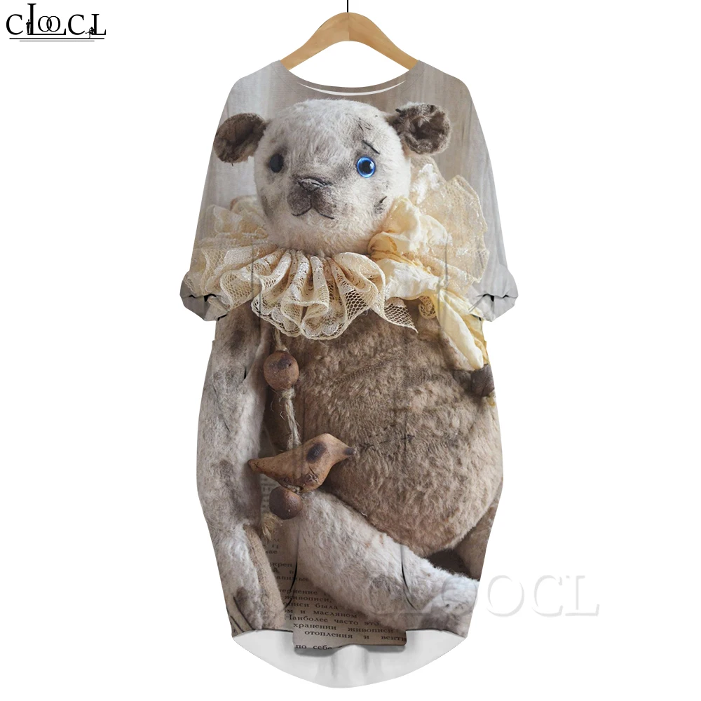 CLOOCL Fashion Pocket Dress Kawaii Toy Graphics 3D Printed Casual Long Sleeves Knee-length Female Oversized Summer Dresses