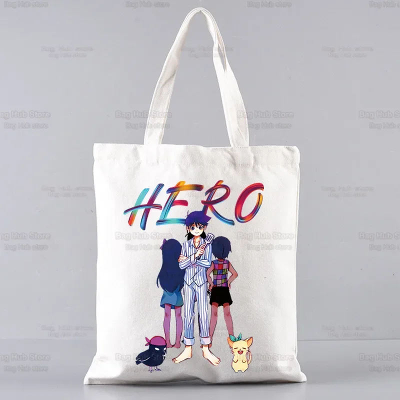 Omori Cat Tote Eco bolsa de compras feminina, bolsa de ombro grande feminina, bolsa de compras de praia dobrável, jogo psicológico surreal