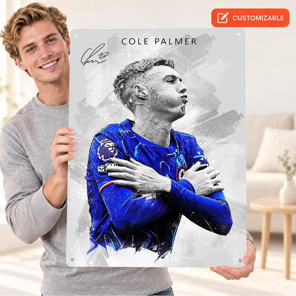 Cole Palmer Player Printed Poster Customized Aluminum Metal Sign Splatter Watercolor Illustration Wall Art For Sports Lounge