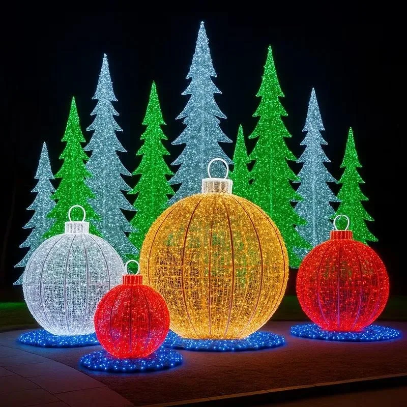 Giant Outdoor Light Emitting Diode Christmas Ornament Ball Light Gift Bow Square Mall Holiday Display Decoration