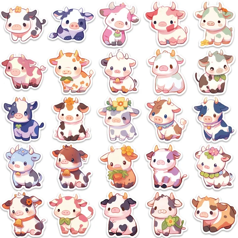 10/30/50PCS Cute Rainbow Cow PVC Sticky Sticker Aesthetic DIY Korean Stationery Decoration Scrapbooking School Supplies for Kids