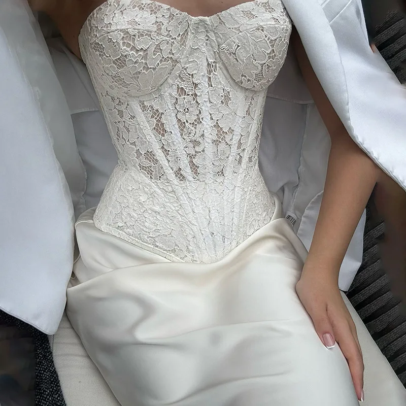 

Белый кружевной сетчатый корсет, топы без рукавов, элегантные женские формирователи костей, топ-труба на молнии сзади, сексуальное женское белье, модный тонкий жилет на бретельках