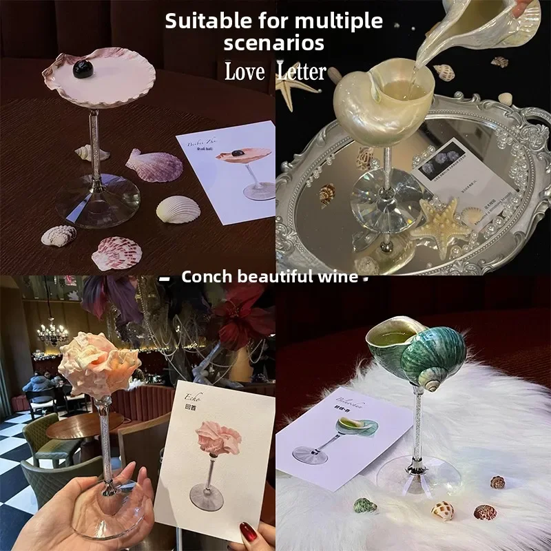Luxury High Stem Conch Champagne Shell Cocktail Glass Sweet Wine Cup Trendy Tableware Popular on Social Media for Drinks