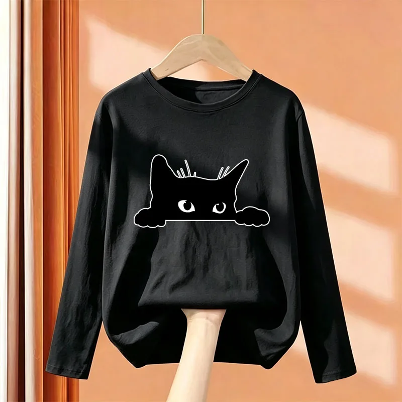 Street Style Cat Autumn Winter T Shirts Long Sleeve Kids Children's T-shirt Graphic Boys Girls Casual Top Tee Shirt