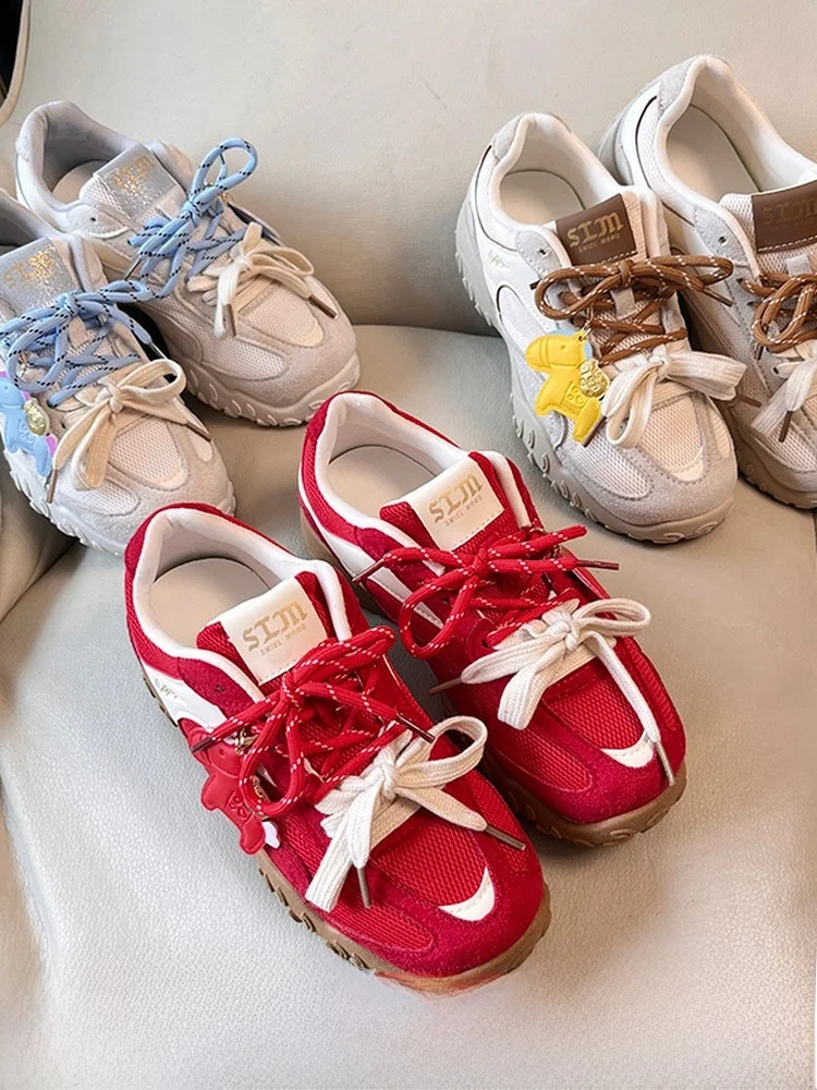 

New Year Red Thick Bottom Dequn Shoes Casual Malapropism Shoes Fairy Look Over! Fashionable Low Cut Running Shoes for Girls